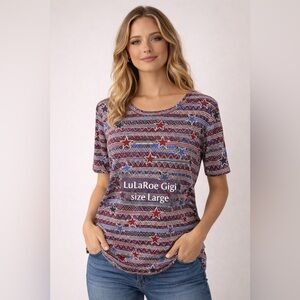 LuLaRoe Gigi Stars with stripes Chevron Print  Top – Size Large – NWT